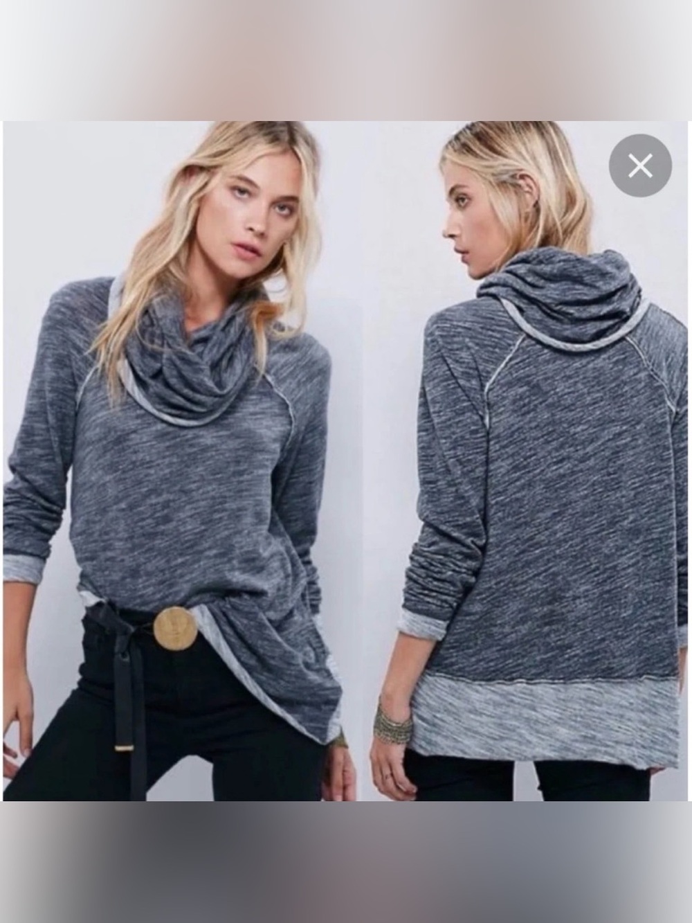 Free People Beach Cocoon Cowl Neck Pull Over Gray Womens